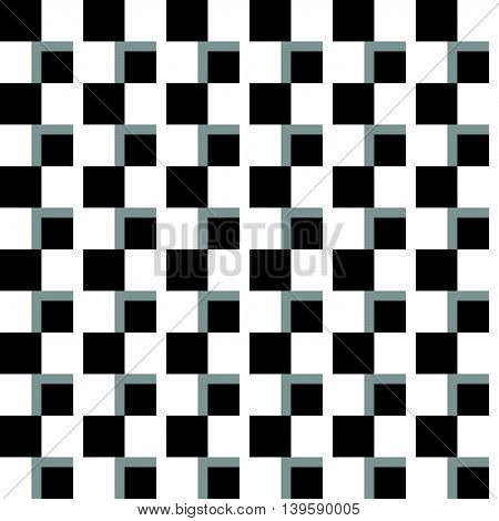 Illusory Monochrome Background With Mosaic Of Squares. Seamlessly Repeatable Black And White Pattern