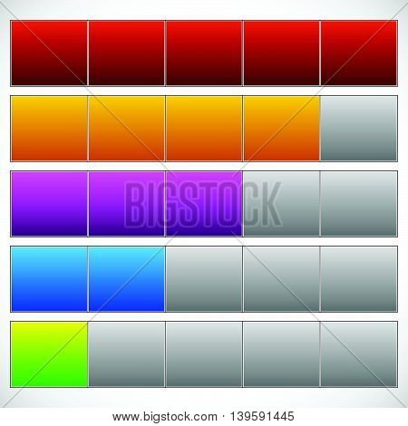 Progress, Step, Phase Indicators. Simple 5-step Progress Bars.