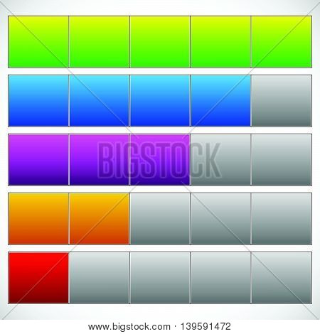 Progress, Step, Phase Indicators. Simple 5-step Progress Bars.