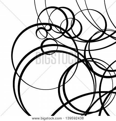 Random Scattered Circles Artistic Geometric Illustration. Dynamic Squiggly, Squiggle Lines.