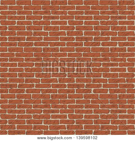 Seamless Vector Pattern with Brick Wall. Hand Drawn Illustration