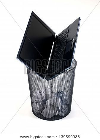 A Trash Bin Isolated Against A White Background