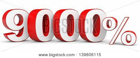 Discount 9000 percent on white background. 3D illustration.