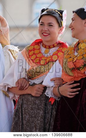 ZAGREB, CROATIA - JULY 23: Members of folk group Kolo from Donja Bebrina, Croatia  during the 50th International Folklore Festival in center of Zagreb, Croatia on July 23, 2016