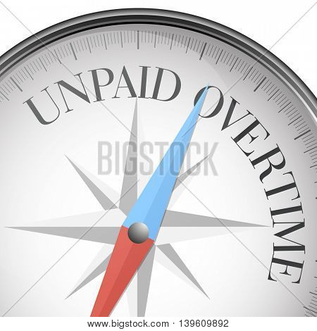 detailed illustration of a compass with unpaid overtime text, eps10 vector