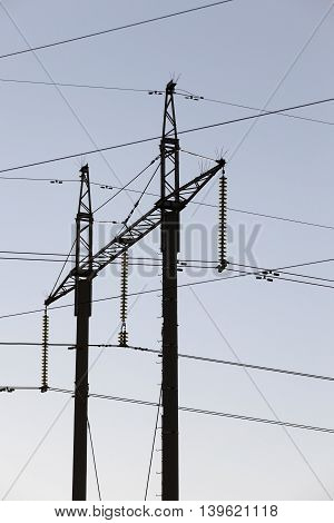Managed To Picture The Pillars, Through Which The High-voltage Lines, Daytime, Sky,