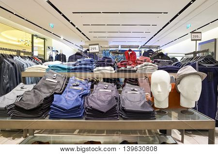 MACAO, CHINA - FEBRUARY 16, 2016: inside of Shoppes at Sands Cotai Centra. Shoppes at Sands Cotai Central is a large shopping mall in Macao