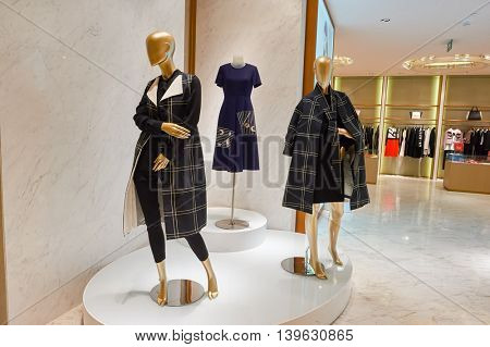 MACAO, CHINA - FEBRUARY 16, 2016: inside of Shoppes at Sands Cotai Centra. Shoppes at Sands Cotai Central is a large shopping mall in Macao