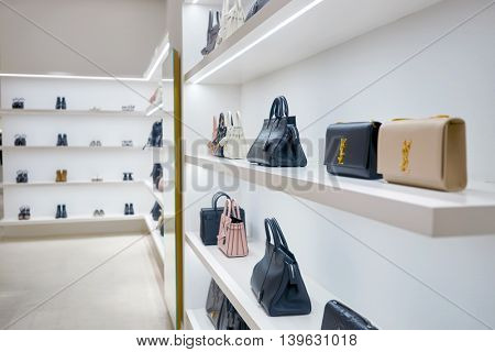 MACAO, CHINA - FEBRUARY 16, 2016: inside of Shoppes at Sands Cotai Centra. Shoppes at Sands Cotai Central is a large shopping mall in Macao