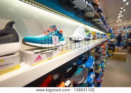 MACAO, CHINA - FEBRUARY 16, 2016: inside of a store in Shoppes at Sands Cotai Centra. Shoppes at Sands Cotai Central is a large shopping mall in Macao