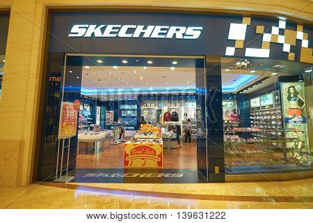 MACAO, CHINA - FEBRUARY 16, 2016: inside of Shoppes at Sands Cotai Centra. Shoppes at Sands Cotai Central is a large shopping mall in Macao