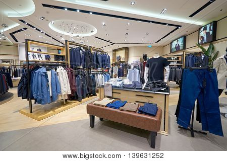 MACAO, CHINA - FEBRUARY 16, 2016: inside of Shoppes at Sands Cotai Centra. Shoppes at Sands Cotai Central is a large shopping mall in Macao