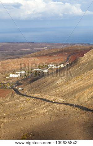 Winding Road Along An Old Volcano To Femes, Lanzarote