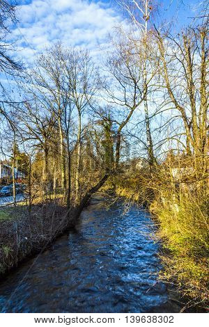 beautiful river Wuerm with green trees in Munich
