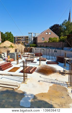 material at a construction site for the base of a new house