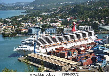 CASTRIES ST LUCIA CARIBBEAN 19 January 2015: Large Cruise Ship in Capital of St Lucia