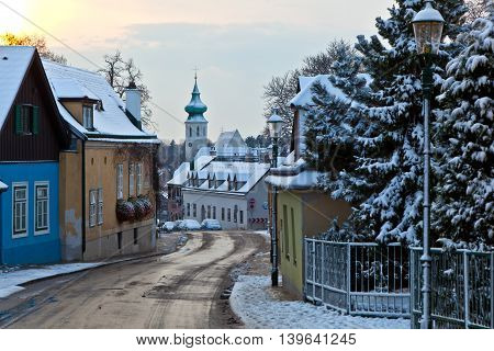 Village Of Grinzing In Early Morning Light In Wintertime