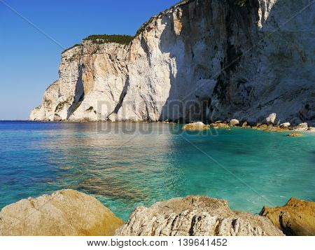 Sea azure beautiful bay in Greece island Paxos
