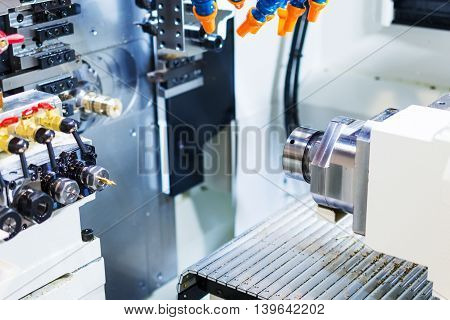 The working area of industrial CNC milling machine. Industrial background