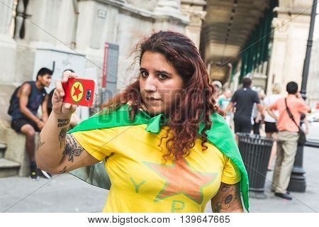 Kurdish Activist Protesting In Milan, Italy