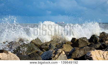 Sea wave Black Sea Poti Georgian coast.