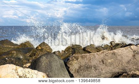 Sea wave Black Sea Poti Georgian coast.