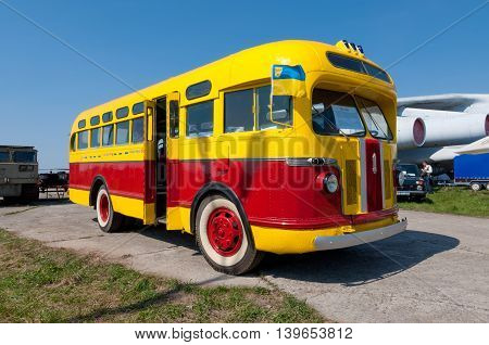 Kyiv Ukraine - April 26 2015: Old fashioned vintage city bus ZIS -155 (made in 1947) is on display at the festival "Old Car Fest 2015" at April 26 2015 in Kiev Ukraine.