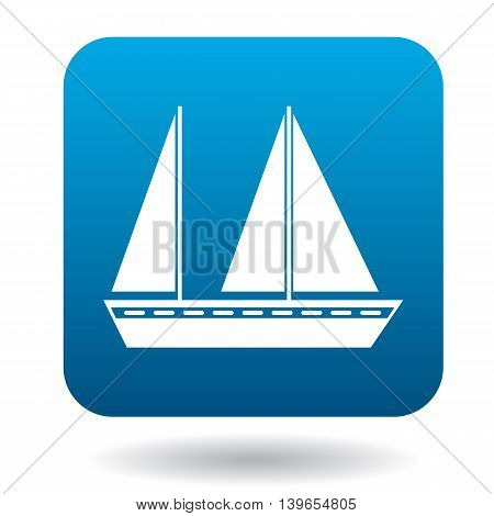 Sailing vessel with two masts icon in flat style on a white background
