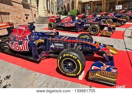 BRISIGHELLA, RA, ITALY  - JULY 17: Formula One racing cars of the Italian team Toro Rosso exposed during 