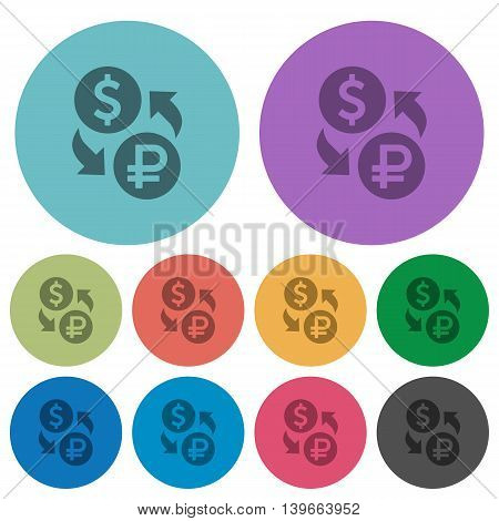 Color Dolar Ruble exchange flat icon set on round background.