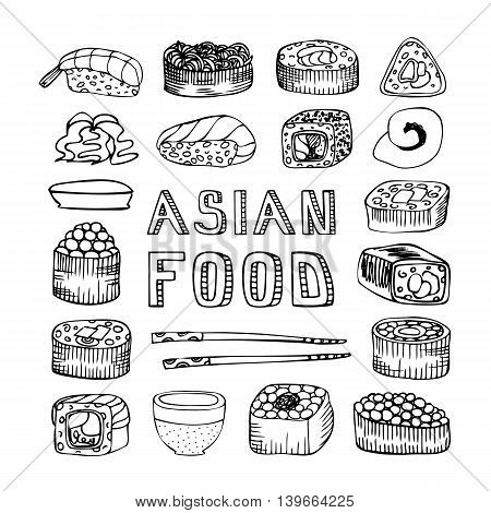 Asian food. Asian kitchen. Asian food menu for restaurant, cafe. Asian food menu on chalkboard. Vector illustration