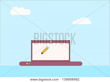 illustration which depicts clouds and a pencil on the PC screen