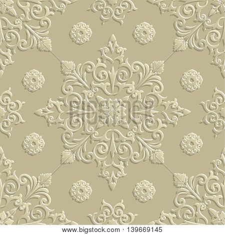 Vector seamless pattern. 3d luxury elegant texture in Baroque style. Pattern can be used as a background wallpaper wrapper page fill element of ornate decoration
