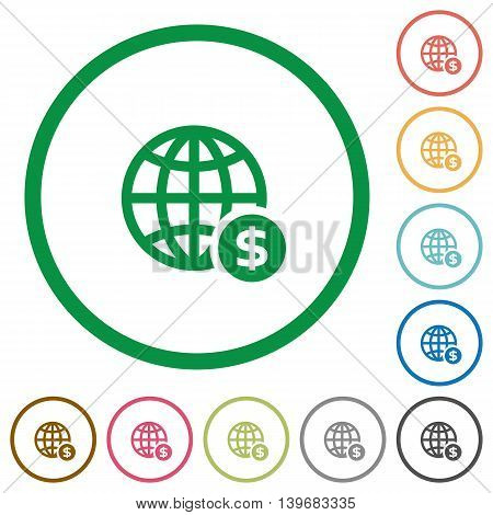 Set of Online Dollar payment color round outlined flat icons on white background