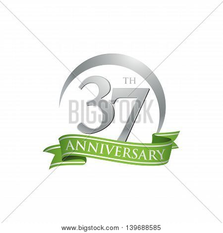 37th anniversary green logo template. Creative design. Business success