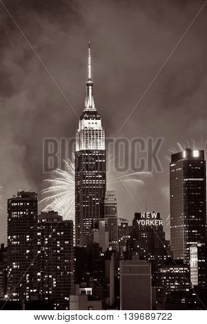 NEW YORK CITY - JUL 4: Empire State Building with fireworks on July 4, 2015 in Manhattan, New York City. With population of 8.4M, it is the most populous city in the United States.