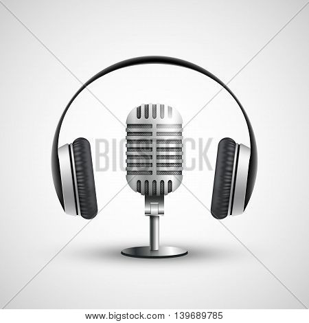 Icon headphones and a microphone. Stock vector realistic illustration.