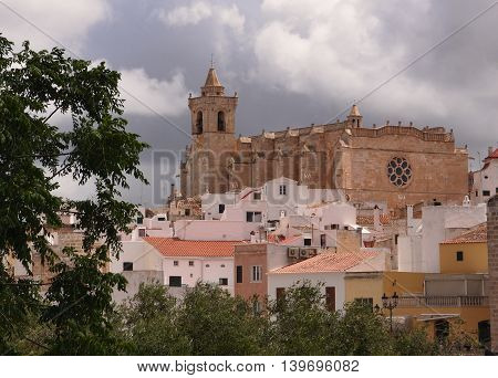 Panoramic view of the Cathedral in Ciutadella, Menorca