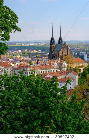 Brno, Czech Republic - April 29, 2016: Cathedral of Saints Peter and Paul at sunny day view from Spilberk castle