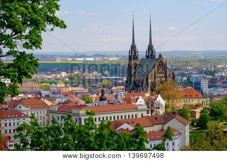 Brno, Czech Republic - April 29, 2016: Cathedral of Saints Peter and Paul at sunny day view from Spilberk castle