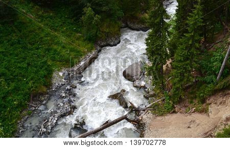 Dombay mountain river. The Republic of Karachay-Cherkessia in the North Caucasus Russia. Photo taken on: July 26 Friday 2013