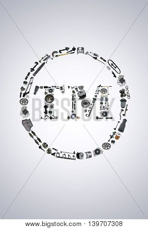 Trade Mark icone with auto parts for car. Spare parts for car for shop, aftermarket OEM. Many auto parts isolated in Trade Mark icone. Car parts
