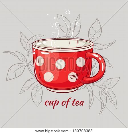 vector illustration with cup of tea on grey background