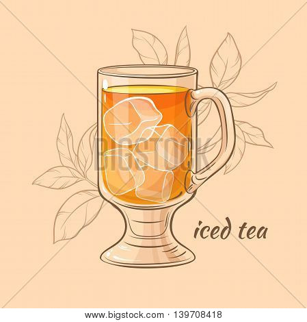 vector illustration with cup of iced tea on color background