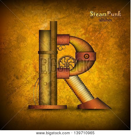 Steam punk letter. Realistic design. Vector illustration.
