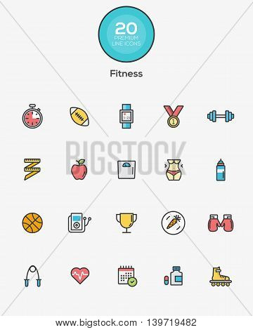 Set of Flat Line Color Fitness icons. Vector