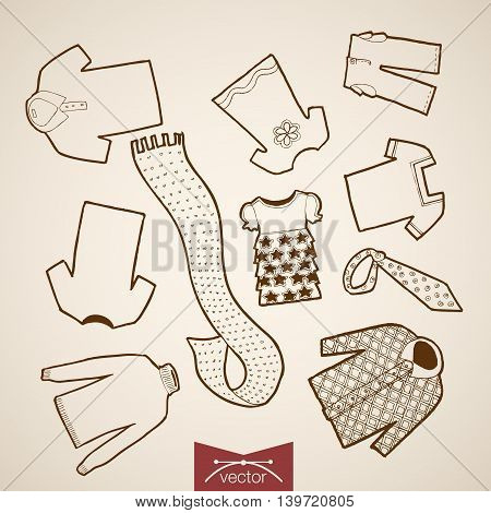 Engraving vintage hand drawn vector children clothes Sketch