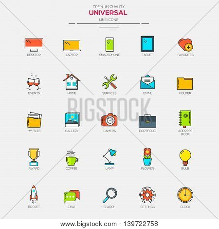 Flat Line Modern Color Universal icons. Vector
