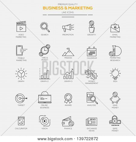 Flat Line Modern icons for Business and Marketing. Vector