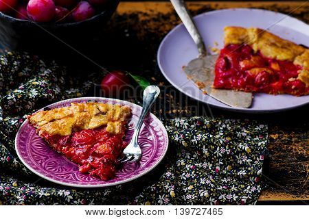 gallet with bran and plum style rustic. selective focus